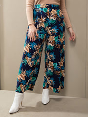 Floral Wide Leg Boot Cut Pants - Plus Size