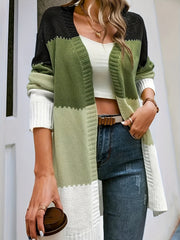  Colorblock Open Front Cardigan