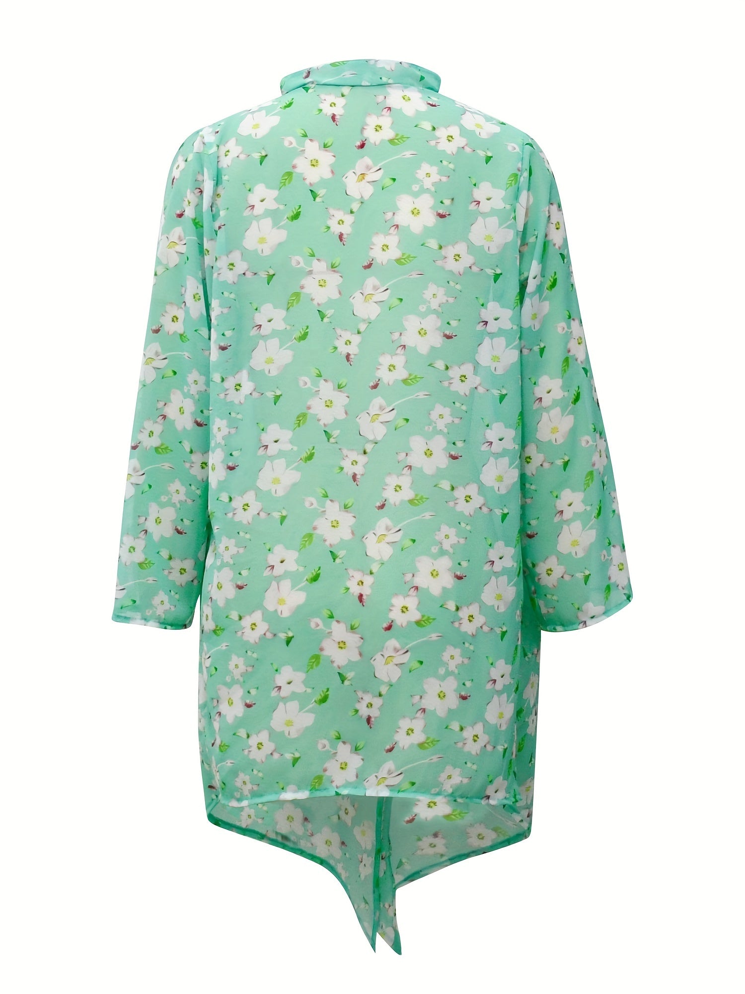 Long Sleeves Floral Print Loose Fit V Neck Cover Up Shirt