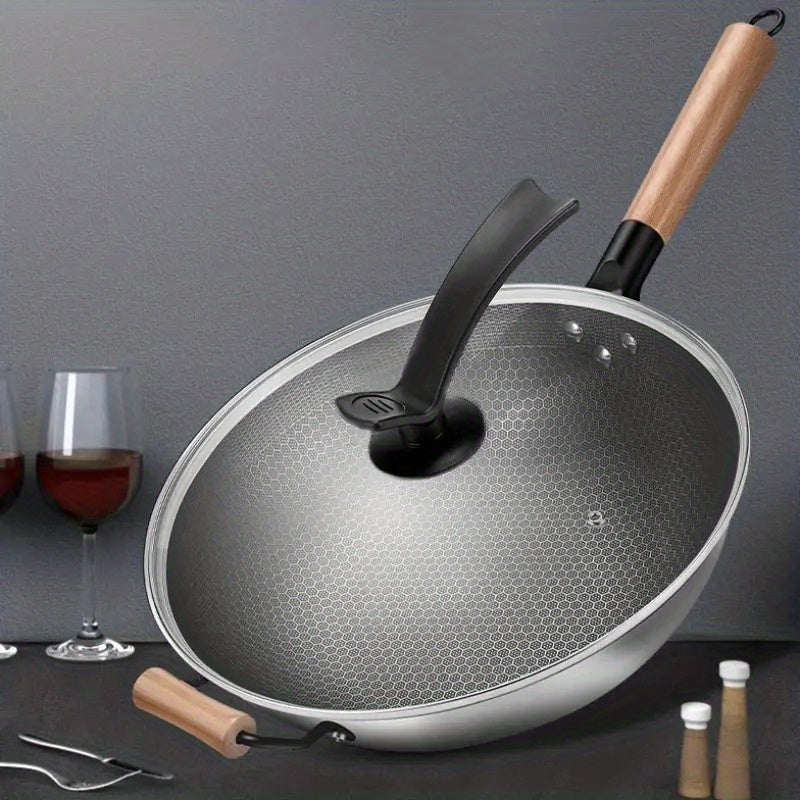 Non Stick Wok With Lid 34cm Stainless Steel Coating Pan