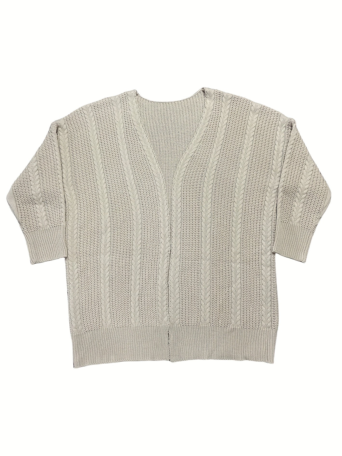  Solid Cable Long Sleeve Open Front Knit Cardigan