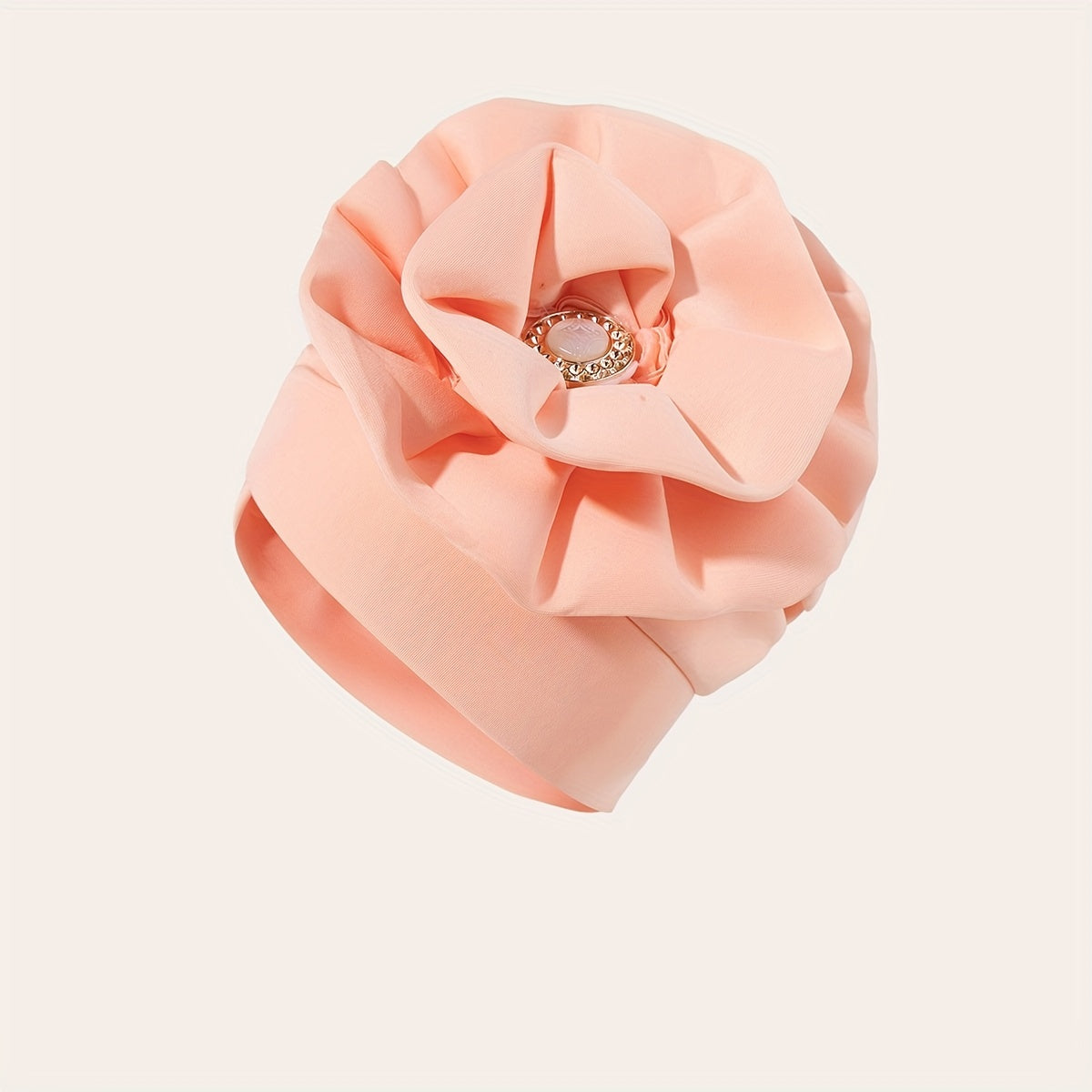 Ruffles Flower Turban Cap Faux Pearl Elastic Head Scarf Chemo Hat