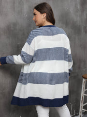  Colorblock Stripe Long Sleeve Cardigan