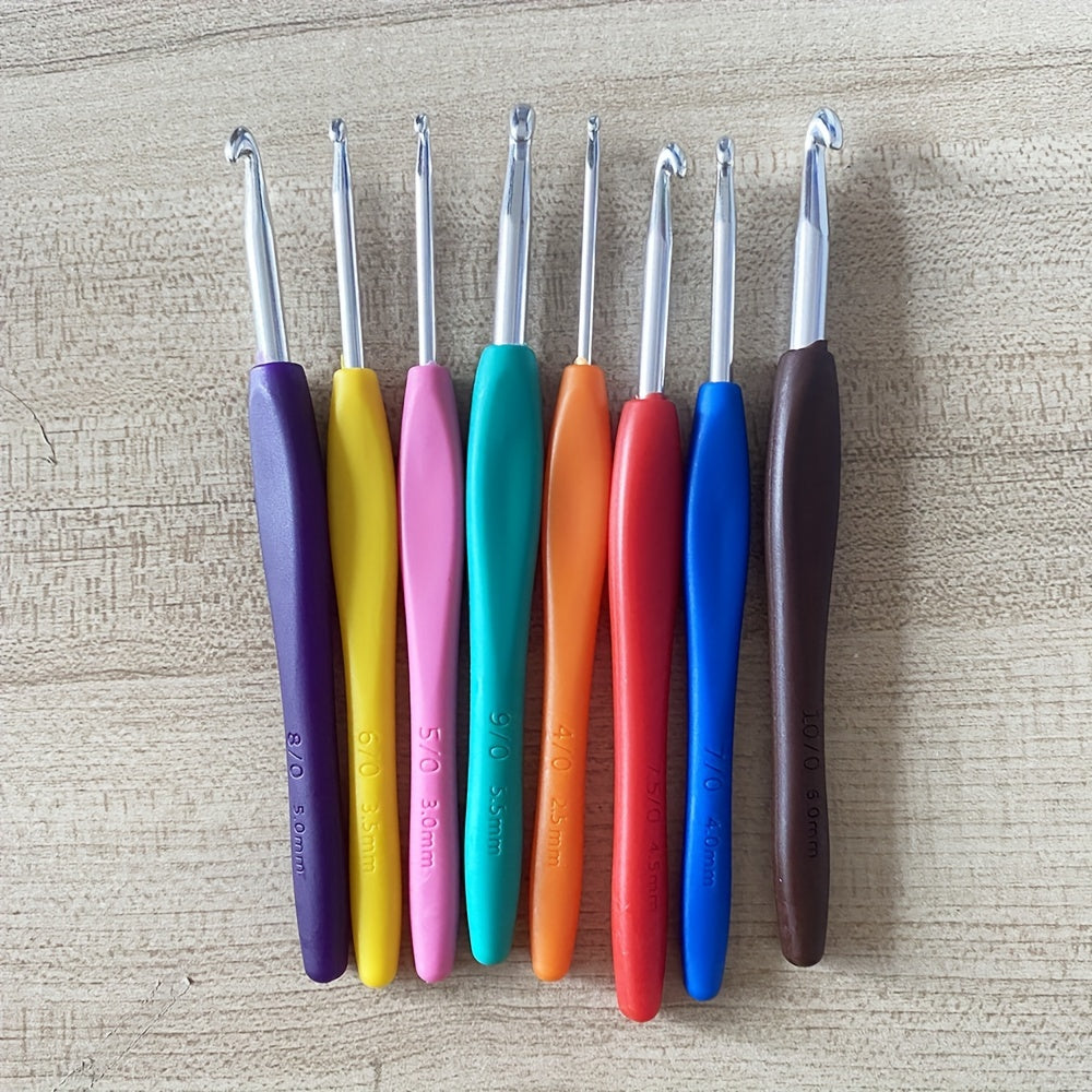 8pcs Colorful Plastic Handle Knitting Needles 2 5 6 0MM Crochet Hooks Set