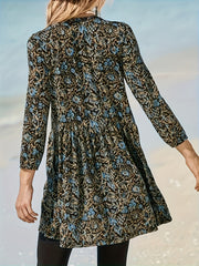  Floral Button-Up Blouse V-Neck Long Sleeve Retro Style