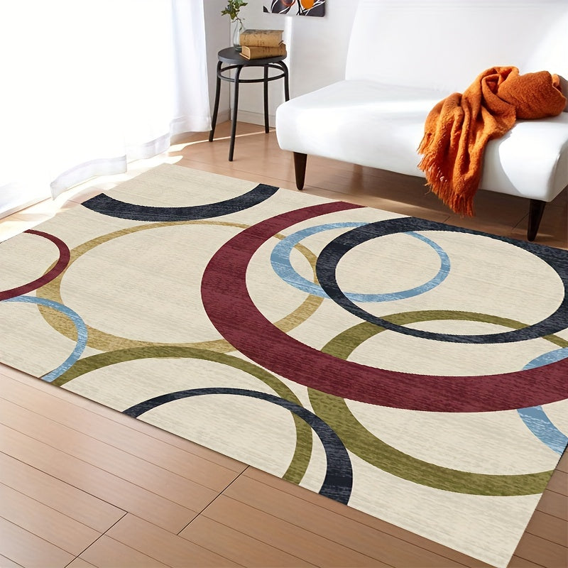 Modern Red Circle Pattern Area Rug Non Slip