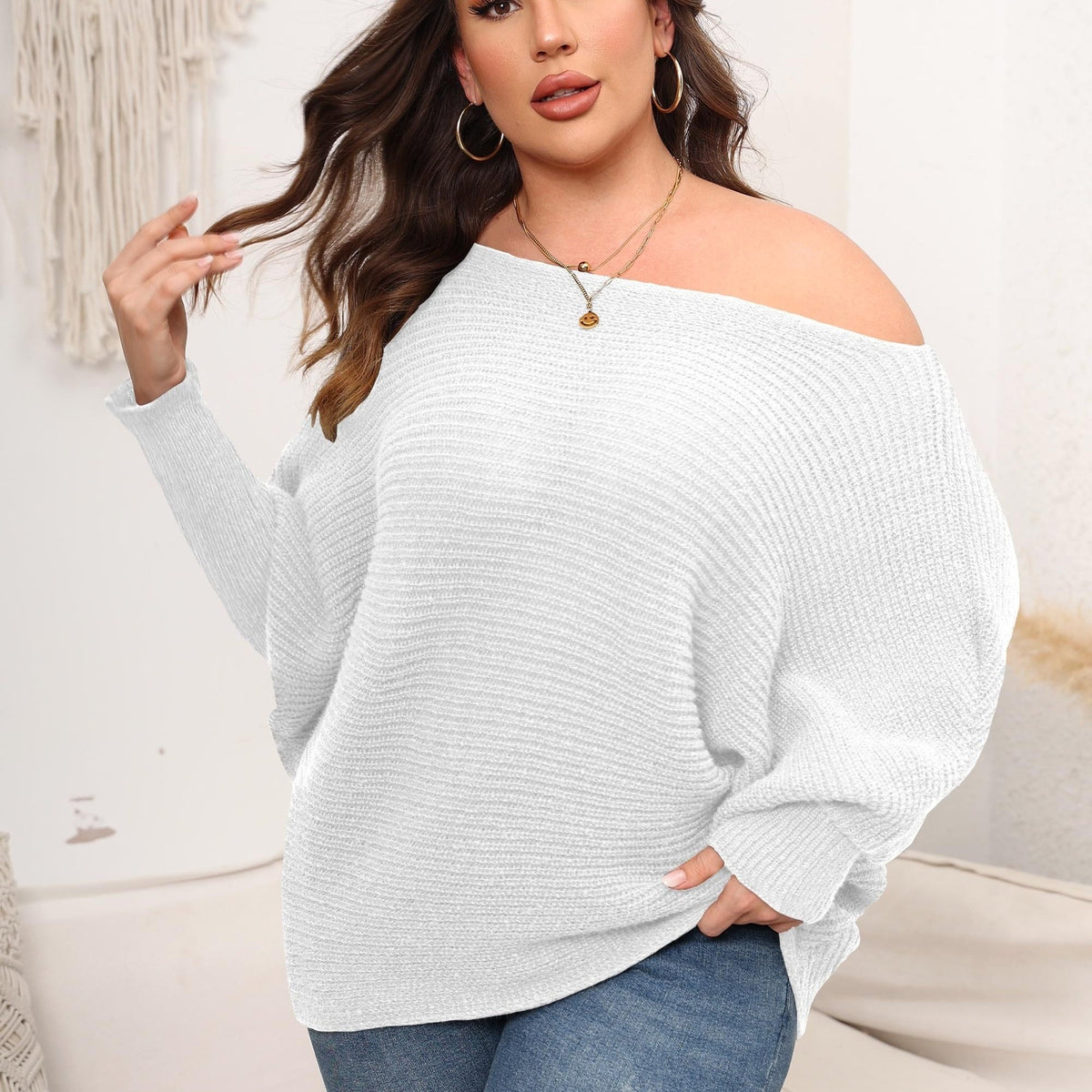  Casual Sweater Women's Solid Bat Sleeve Jumper