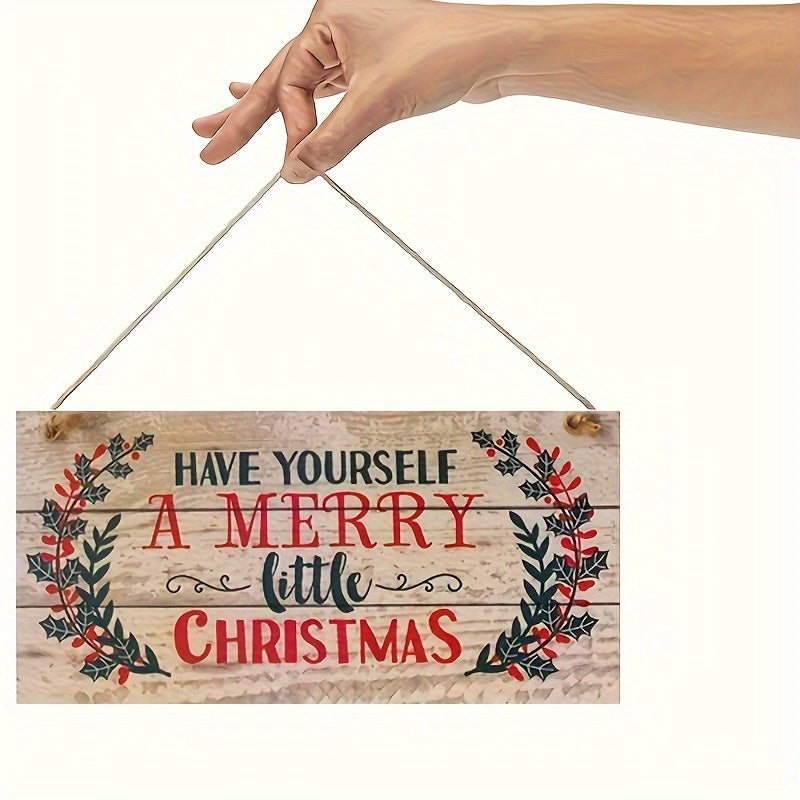 Merry Little Christmas Holly Wooden Plank Sign