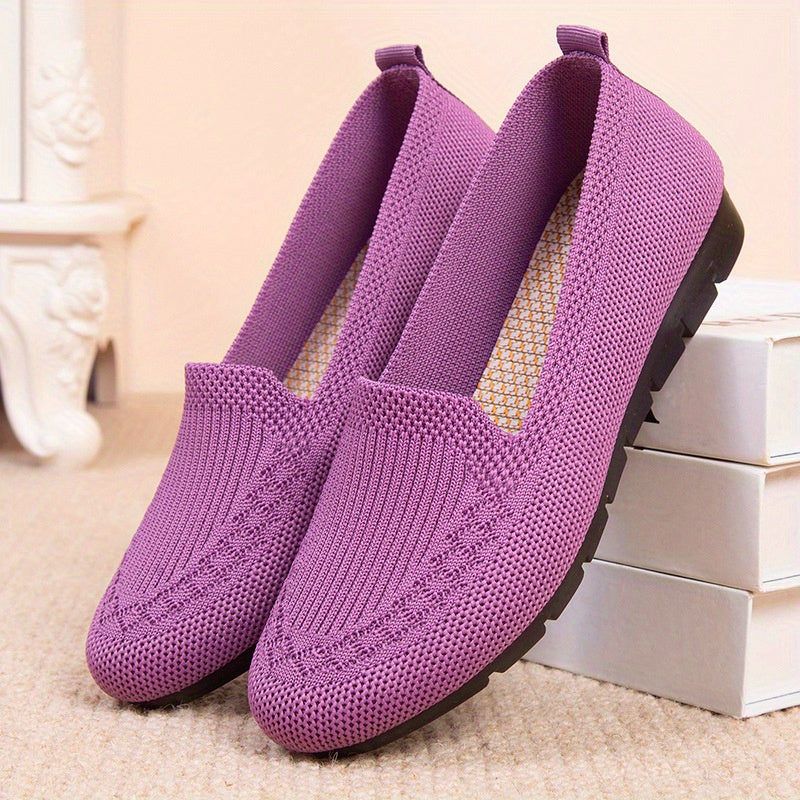 Women's Knitted Solid Loafers Lightweight Non slip Flat Slip On Shoes