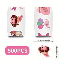 500 Reusable Axolotl Stickers - Vinyl Material