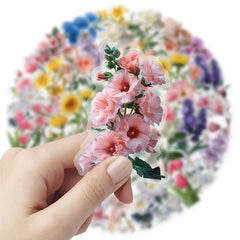 50pcs Transparent Floral PET Stickers - Reusable Self Adhesive Decals