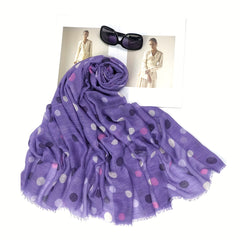 Polka Dot Print Scarf Warm Shawl Women Frayed Edge Head Wrap