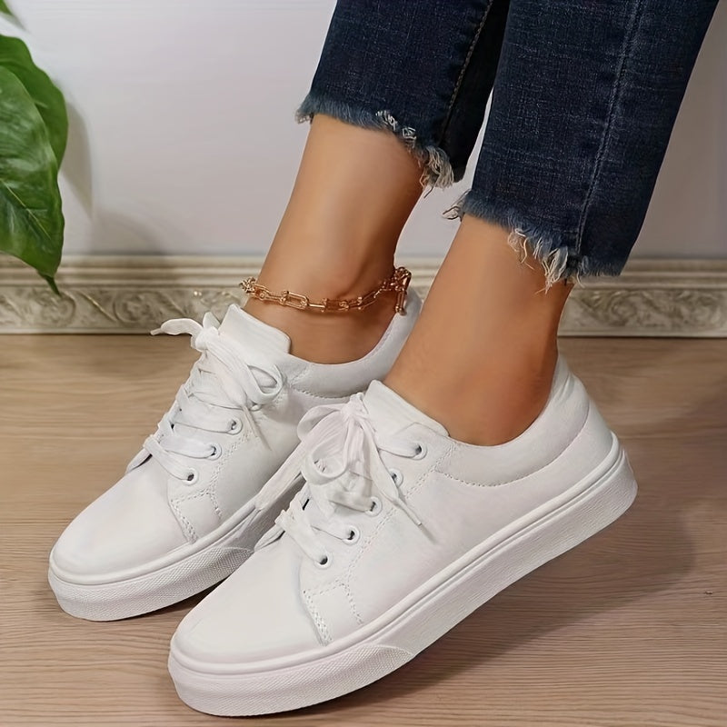 Flat Canvas Sneakers Lace Up Low Top Shoes Casual Walking Shoes