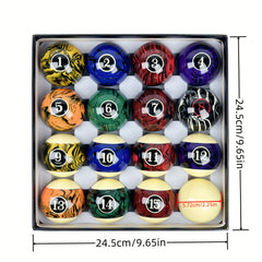 16pcs Marbled Billiard Ball Standard Size Pool Table Balls