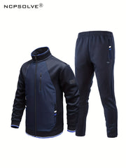 Men's Sports Suit Stand Collar Zip Up Jacket & Shorts
