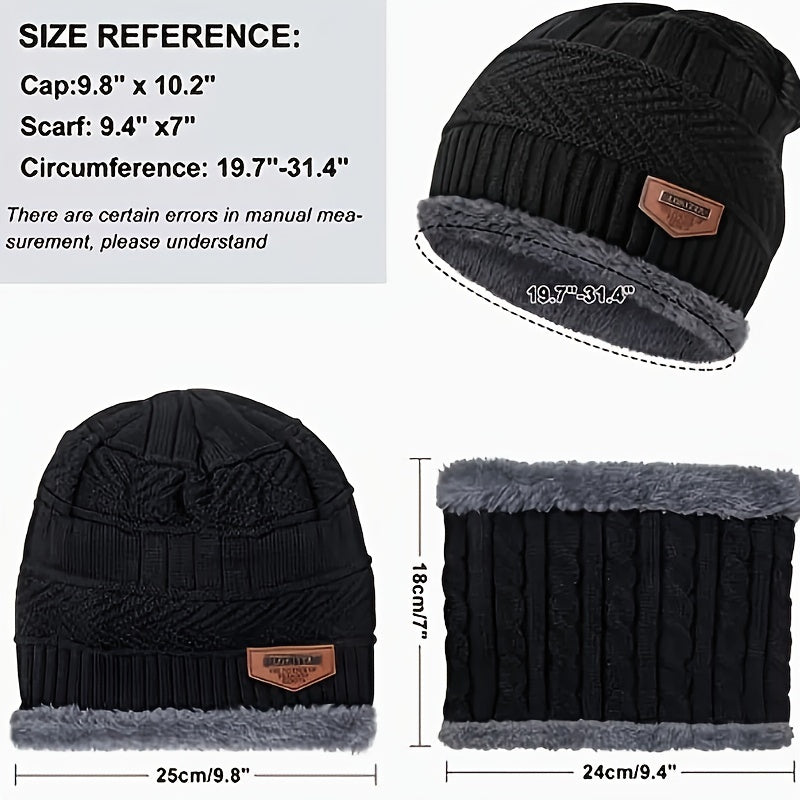 Winter Knitted Hat Scarf Gloves Set Velvet Lining Touch Screen Thermal Gloves