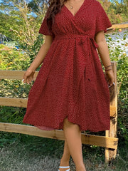  Polka Dot Wrap Dress with Belt