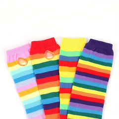 Rainbow Knitted Fingerless Gloves for Winter Outdoor Activities
