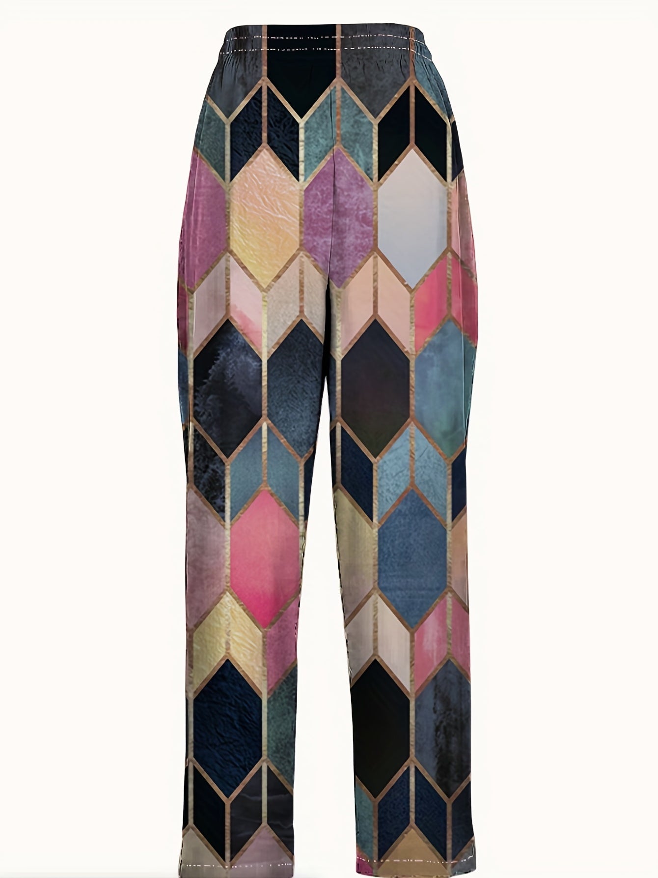  Geometric Print Straight Leg Tie Trousers