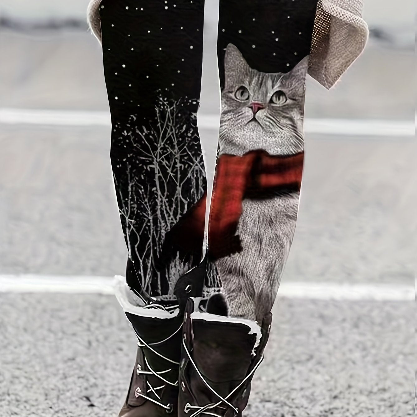 Cat Print Skinny Leggings High Waist Casual Leggings