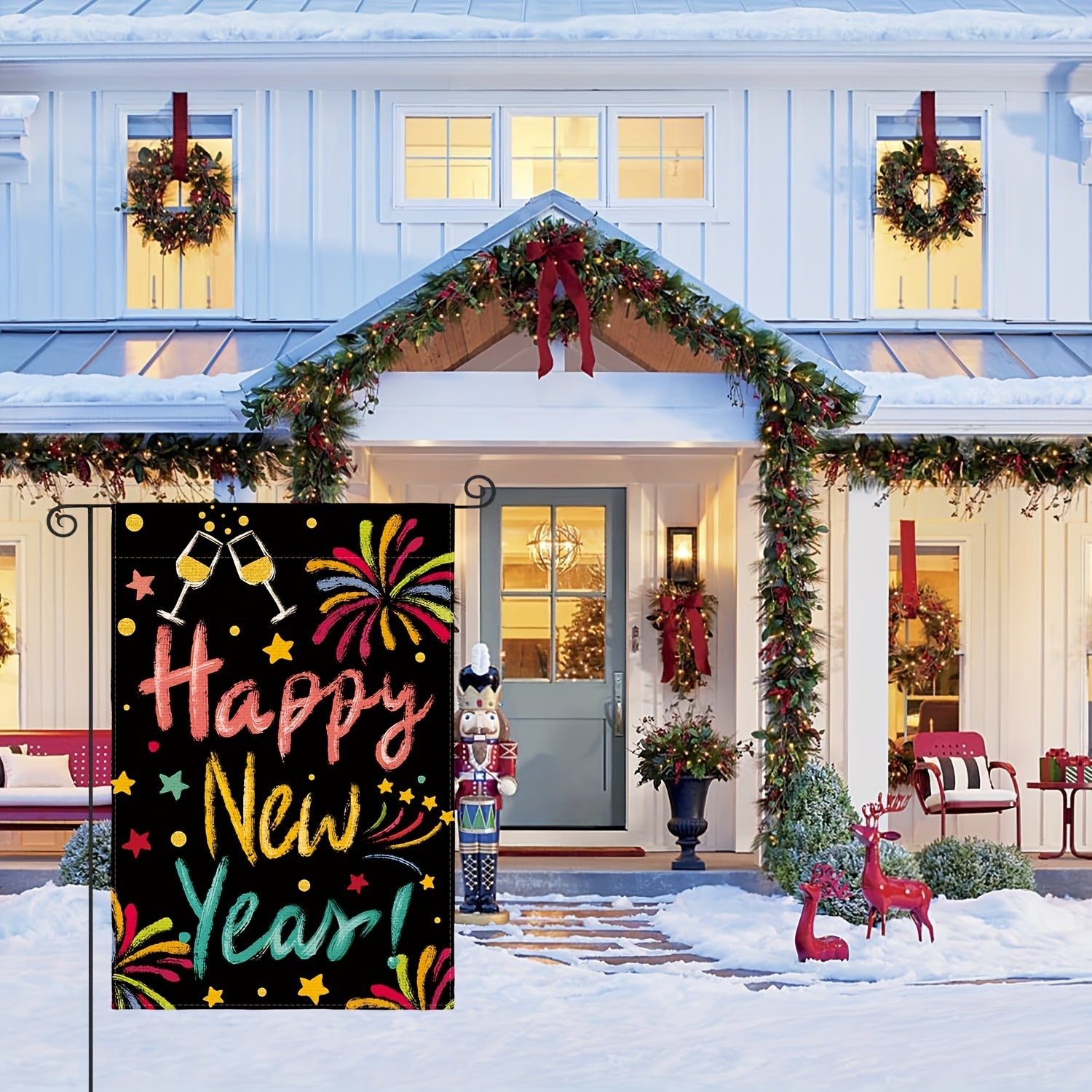 Happy Year Garden Flag 30 48x45 72 Cm Double Sided Rustic Winter Holiday Decor