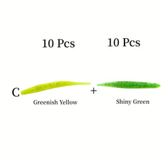 20pcs Mixed Soft Worm Fishing Lures 9.3in Flat Tailed Worm & 3.15in Floating