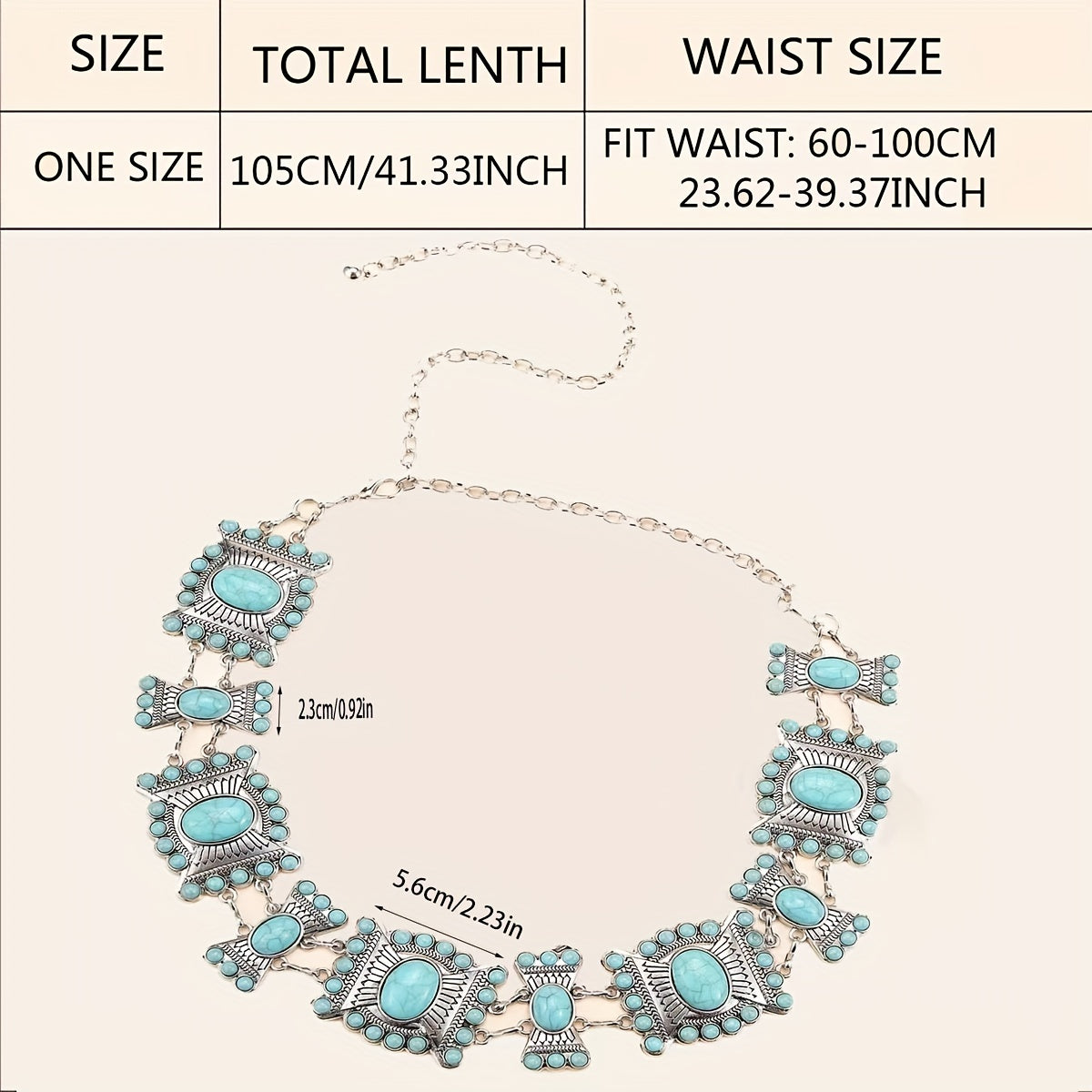 Retro Turquoise Chain Belt for Women