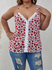  Sexy Cami Top Women's Plus Ditsy Floral Print Lace V Neck