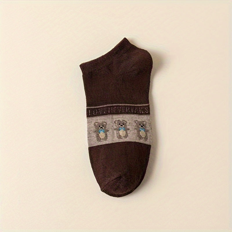 5 Pairs Cartoon Bear Print Socks Low Cut Women's Stockings