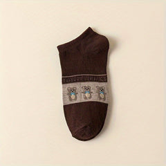 5 Pairs Cartoon Bear Print Socks Low Cut Women's Stockings