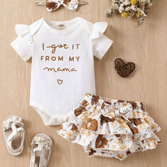 3pcs Baby Girl Outfit Mama Onesie Floral Skort & Headband Set