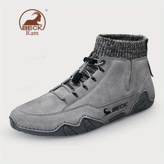 Men's Leather High Top Sock Sneakers Lightweight Waterproof Shoes