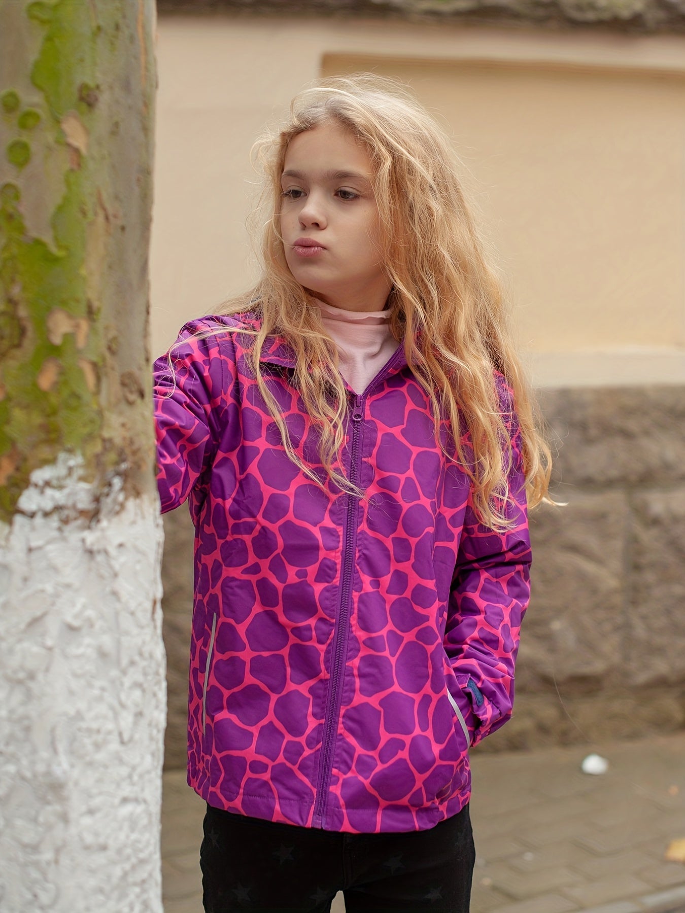 Girls Waterproof Hooded Jacket with Thermal Fleece and Pocket
