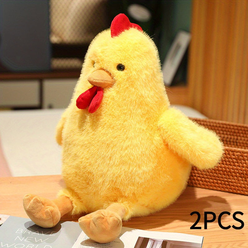 2pcs Rooster Plush Dolls Yellow Chicken Red Comb Stuffed Animals for Christmas