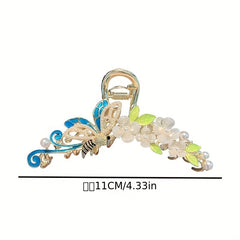 Bee Shape Flower Hair Claw Faux Pearl Insect Series Shark Claw Ponytail Holder