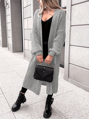  Solid Lantern Sleeve Open Front Cardigan