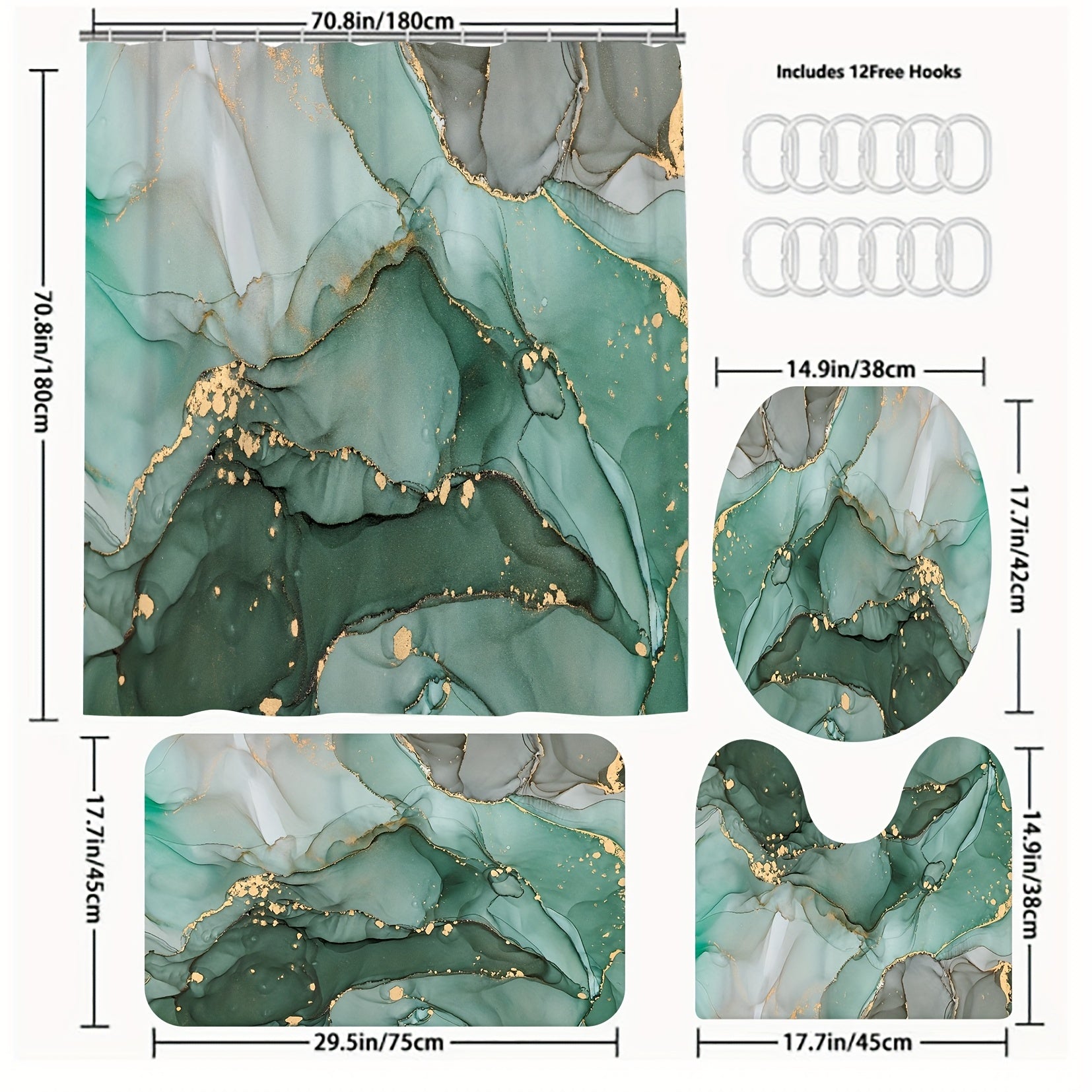 Waterproof Marble Shower Curtain & Bathroom Rug Set