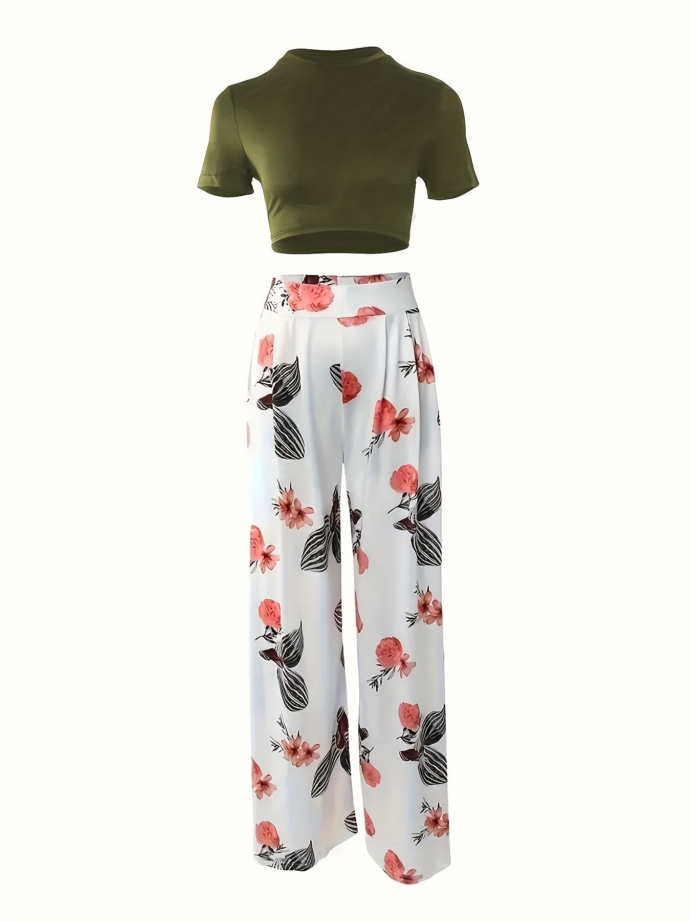 Summer Two Piece Set Tee & Floral Pants Outfits Women's Clothing