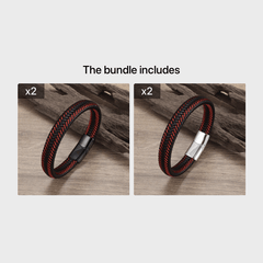 Men's Red Leather Braided Bracelet Magnetic Buckle