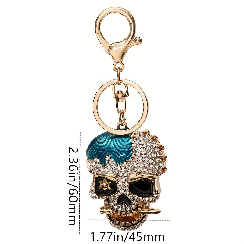 Metal Skull Keychain With Diamonds Bag Decoration Pendant