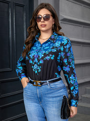  Floral Print Long Sleeve Button Up Blouse