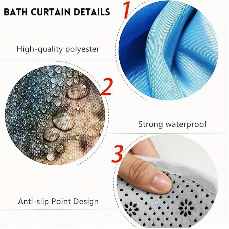 Marble Bathroom Decor Set - Shower Curtain & Non Slip Rug