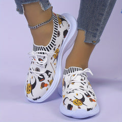 Halloween Pumpkin Print Mesh Running Shoes
