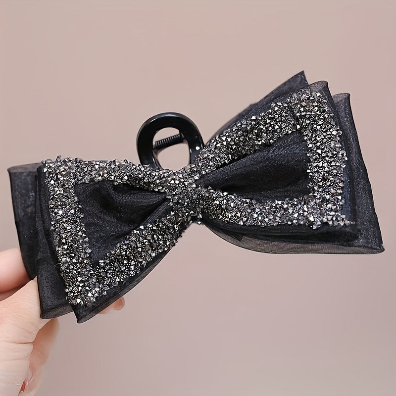 Large Bow Hair Claw Rhinestone Brimmed Bowknot Hair Claw