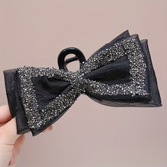 Large Bow Hair Claw Rhinestone Brimmed Bowknot Hair Claw