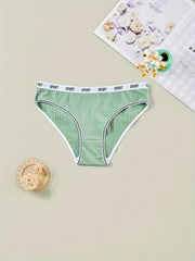 4 Pack Plus Size Casual Underwear Set Women's Plus Striped Letter Trim Underwear