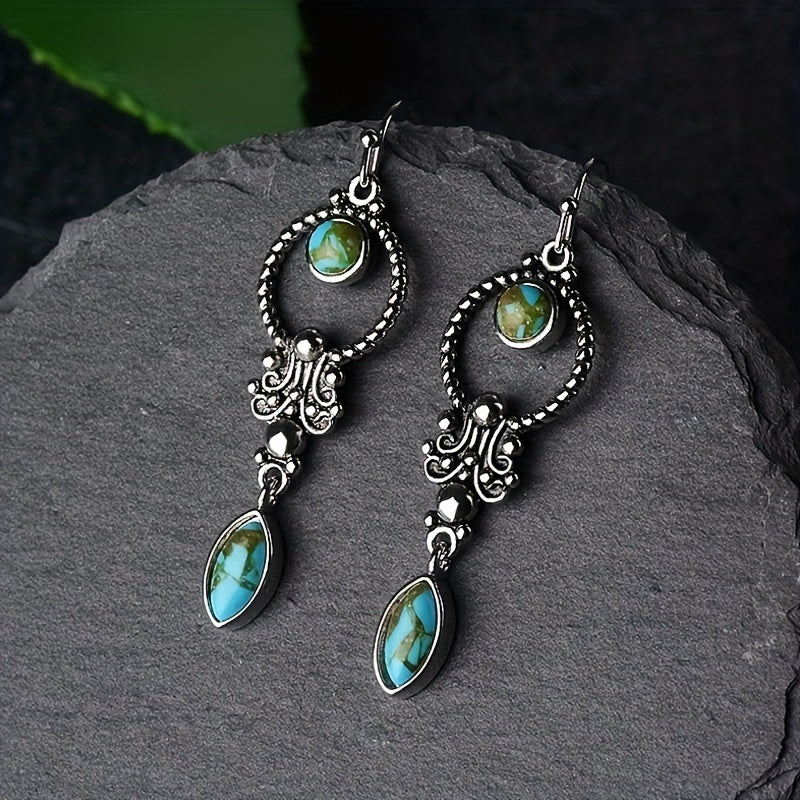 Vintage Turquoise Inlay Earrings Charm Jewelry