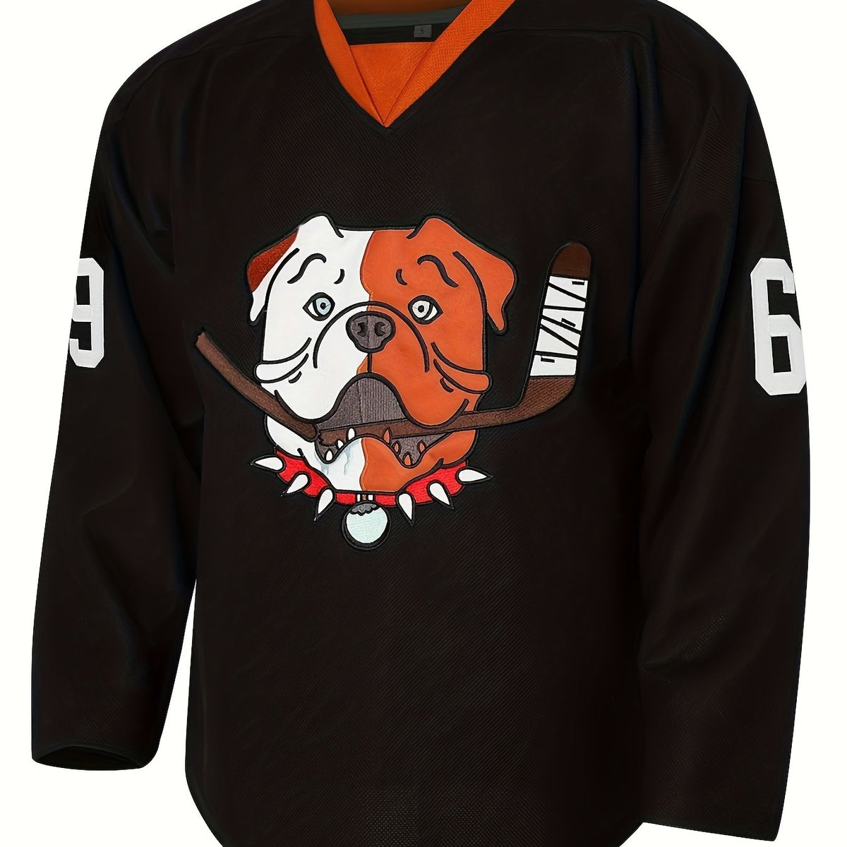 Men's Dog Pattern Ice Hockey Jersey Classic Embroidered Retro V neck