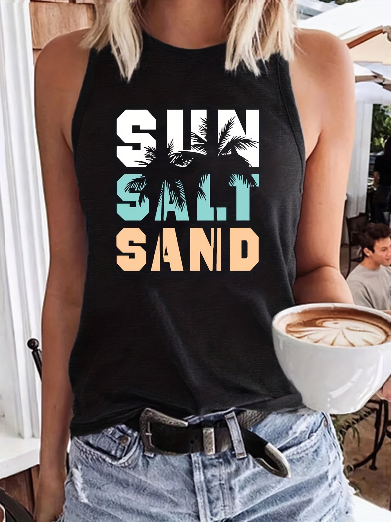 Letter Print Sleeveless Tank Top Casual Loose Fit