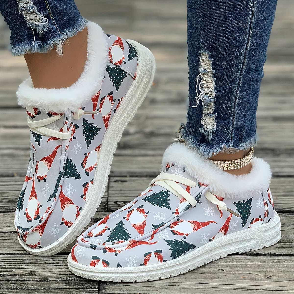 Women's Christmas Snow Boots With Dwarfs & Snowflakes Patterns